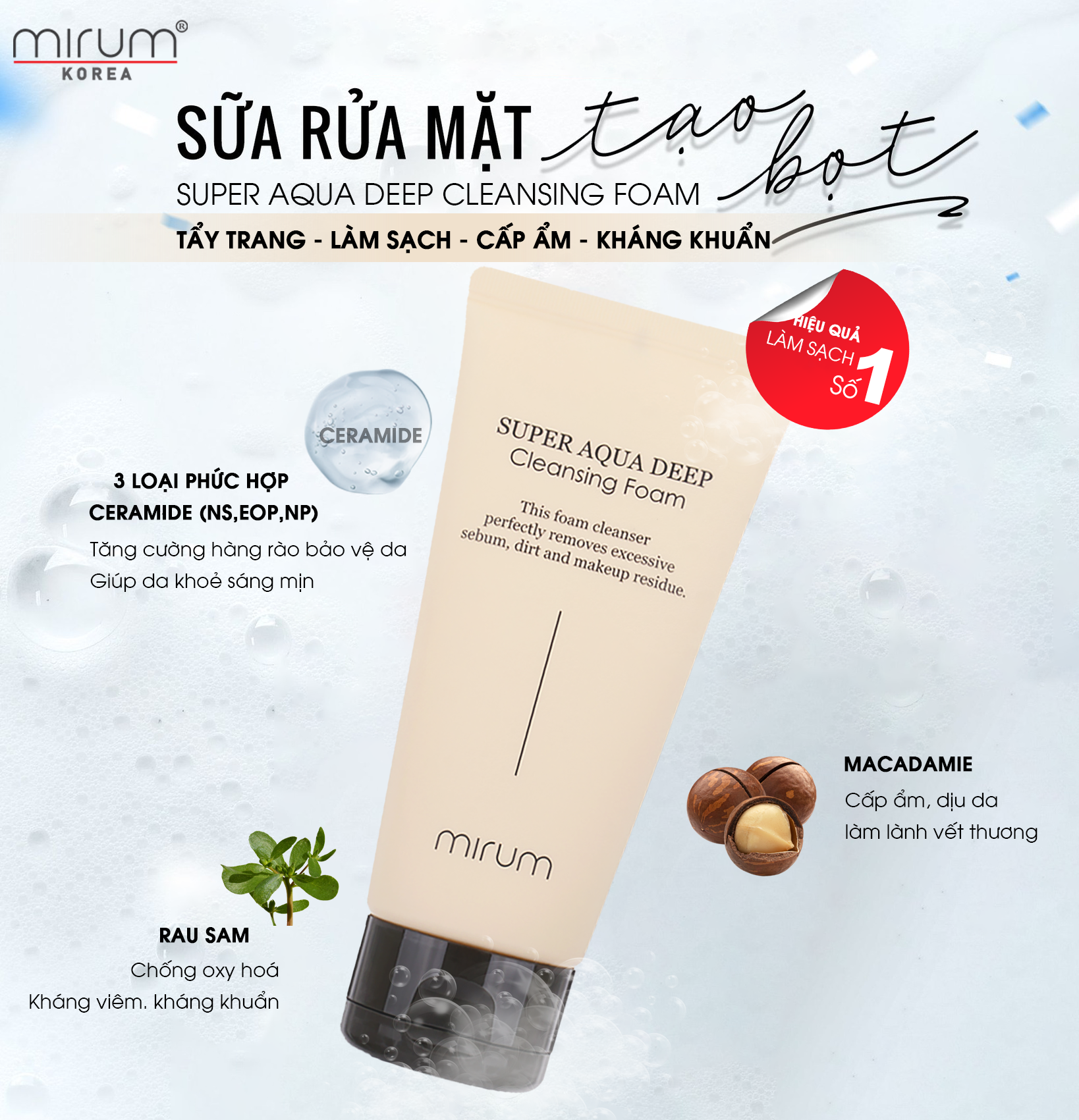 Sữa Rửa Mặt Tạo Bọt, Tẩy Trang, Làm Sạch Sâu Và Siêu Giữ Ẩm Mirum 120ml 